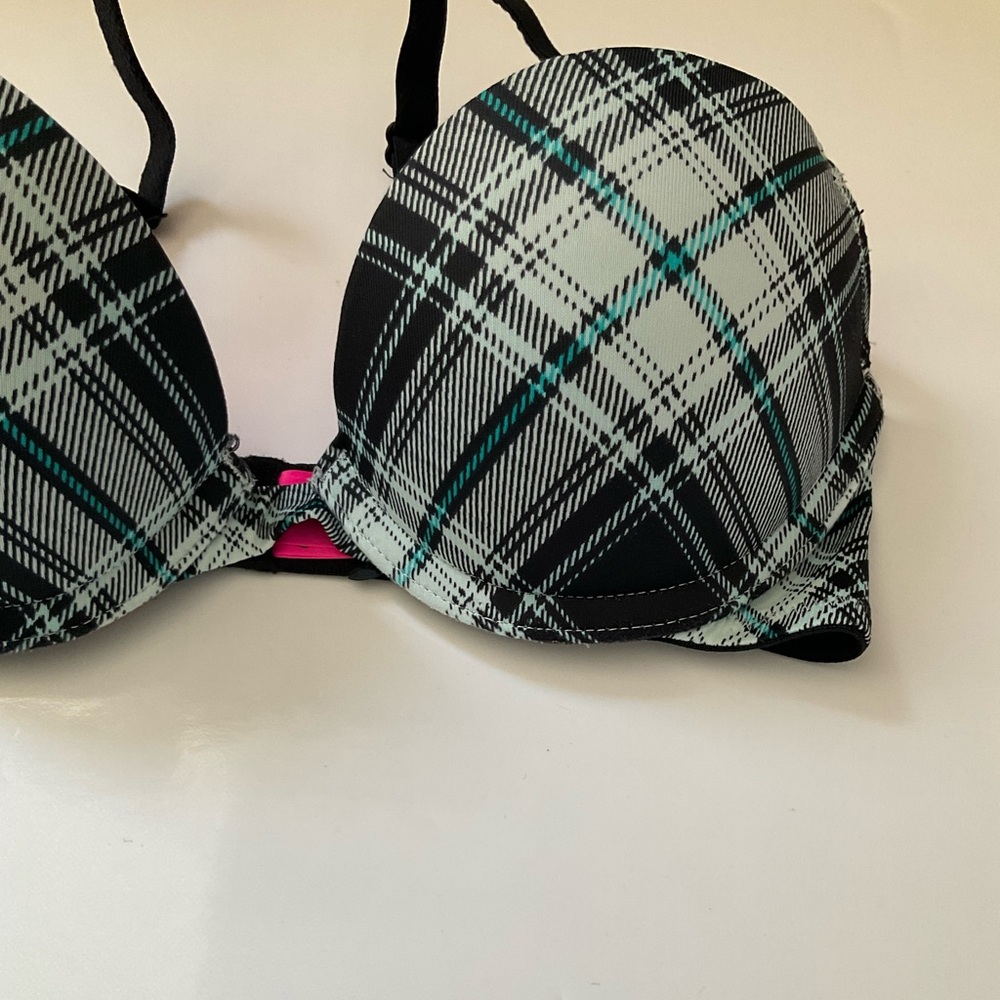 La Senza Remix Push Up Plunge Bra Teal Black Tartan Size 30A - Picture 3 of 9